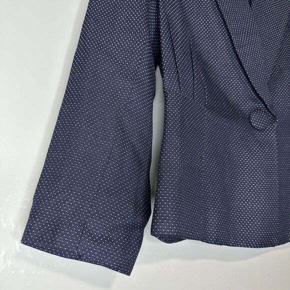 Vtg Sassco Blazer London New York Womens 12 Navy Polka Dot Office Siren Academia - Picture 2 of 10